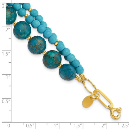 Sterling Silver Gold-Plated Recon Zircon and Turquoise 8in Bracelet