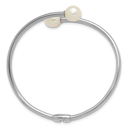 Sterling Silver Rhodium Plated 7-9mm Teardrop Fwc Pearl Hinged Bangle