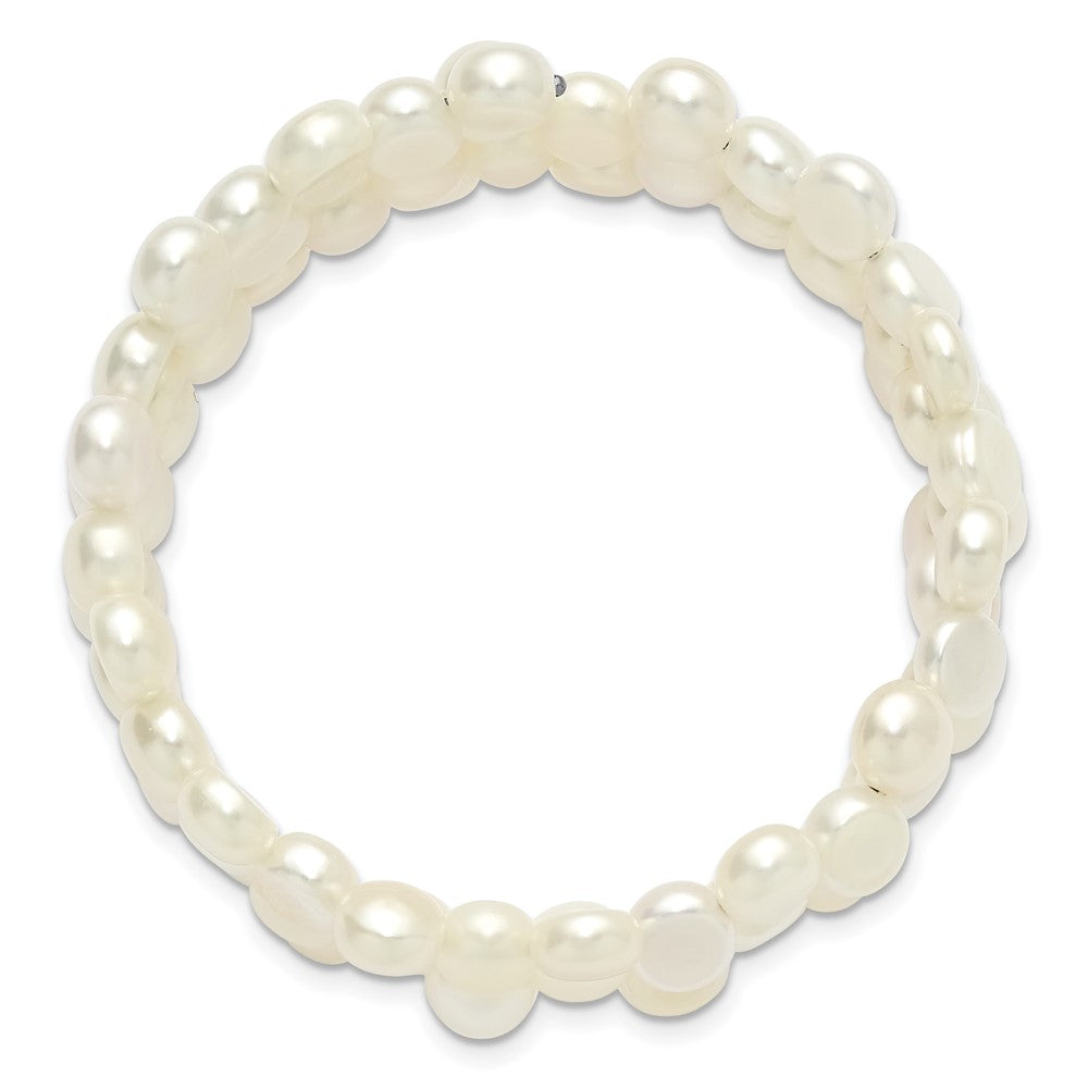 Sterling Silver Rhodium Plated 6-7mm Button White Fwc Wrap Bracelet
