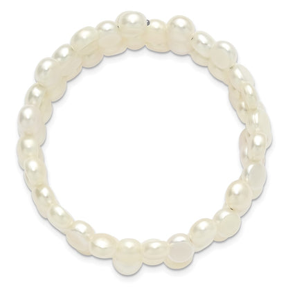 Sterling Silver Rhodium Plated 6-7mm Button White Fwc Wrap Bracelet
