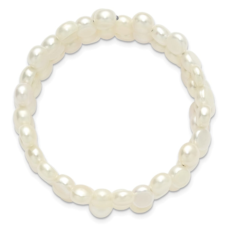 Sterling Silver Rhodium Plated 6-7mm Button White Fwc Wrap Bracelet