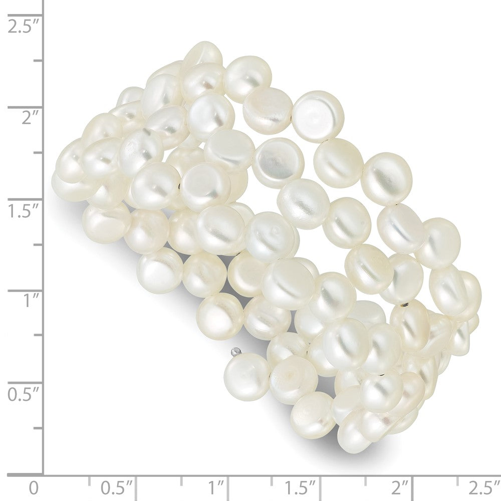 Sterling Silver Rhodium Plated 6-7mm Button White Fwc Wrap Bracelet