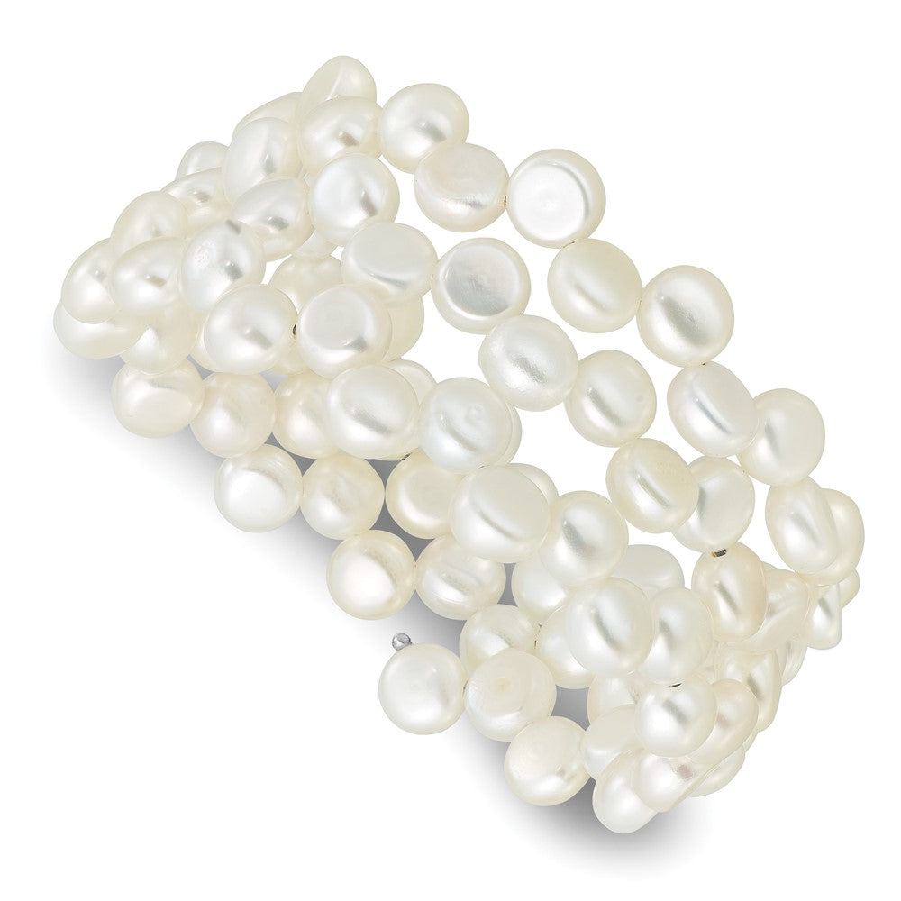 Sterling Silver Rhodium Plated 6-7mm Button White Fwc Wrap Bracelet