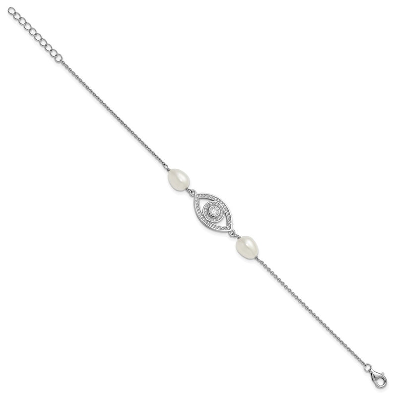 Sterling Silver Rh 6-8mm Teardrop Fwc/cz Evil Eye W/ 1in Ext. Bracelet
