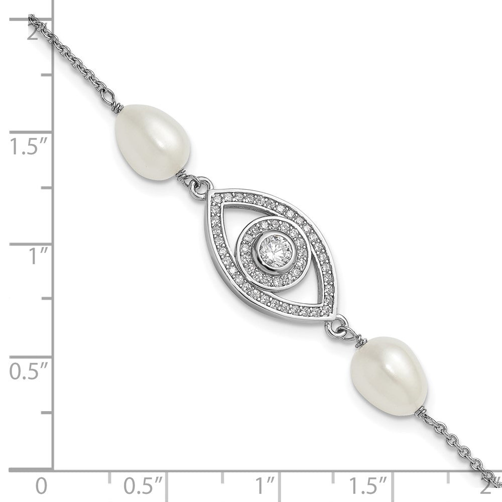 Sterling Silver Rh 6-8mm Teardrop Fwc/cz Evil Eye W/ 1in Ext. Bracelet