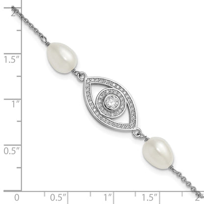 Sterling Silver Rh 6-8mm Teardrop Fwc/cz Evil Eye W/ 1in Ext. Bracelet