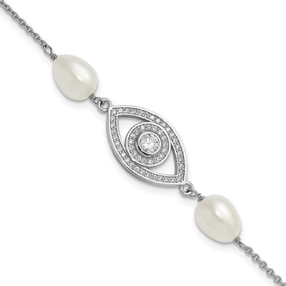 Sterling Silver Rh 6-8mm Teardrop Fwc/cz Evil Eye W/ 1in Ext. Bracelet