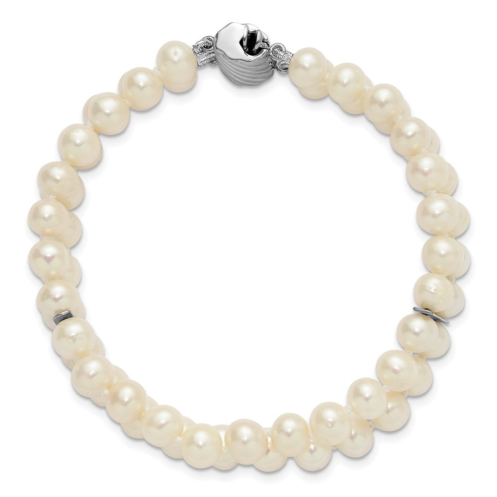 Sterling Silver 6-7mm Round White Fwc Pearl 2-Strand 7in Bracelet
