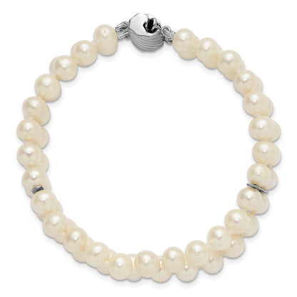 Sterling Silver 6-7mm Round White Fwc Pearl 2-Strand 7in Bracelet