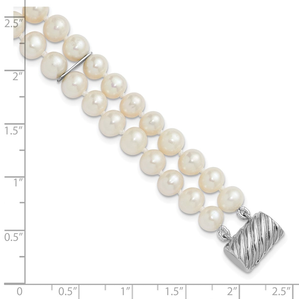 Sterling Silver 6-7mm Round White Fwc Pearl 2-Strand 7in Bracelet