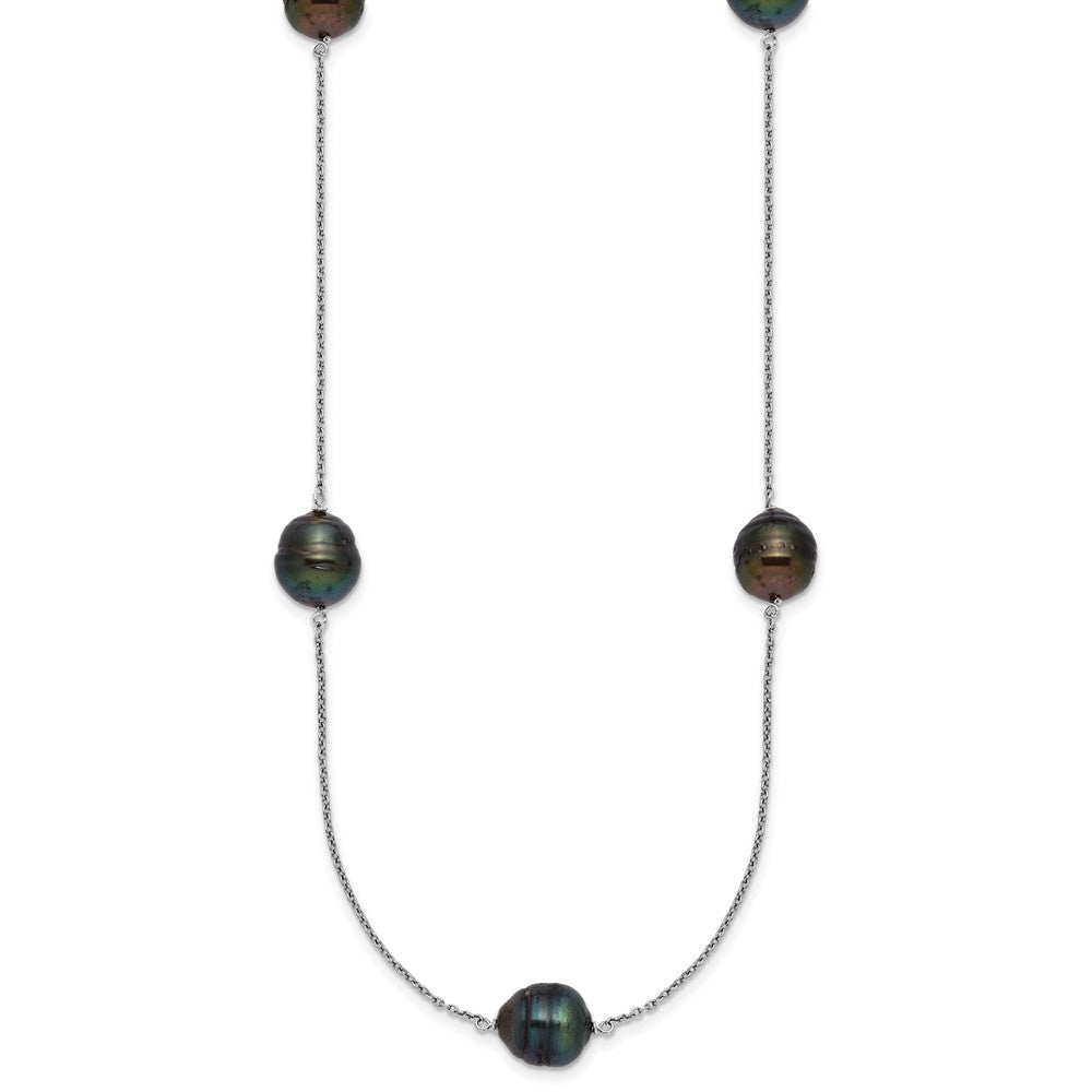 Sterling Silver Rh 9-10mm Baroque 5 Stat Tahitian Saltwater Pearl Necklace