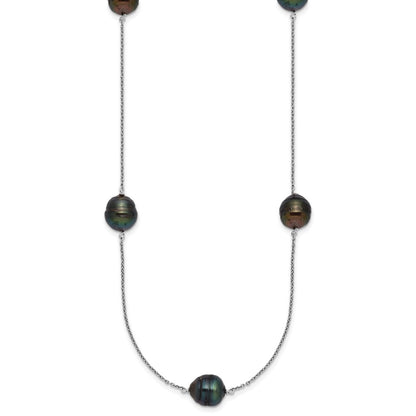 Sterling Silver Rh 9-10mm Baroque 5 Stat Tahitian Saltwater Pearl Necklace