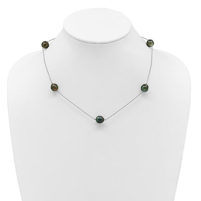 Sterling Silver Rh 9-10mm Baroque 5 Stat Tahitian Saltwater Pearl Necklace