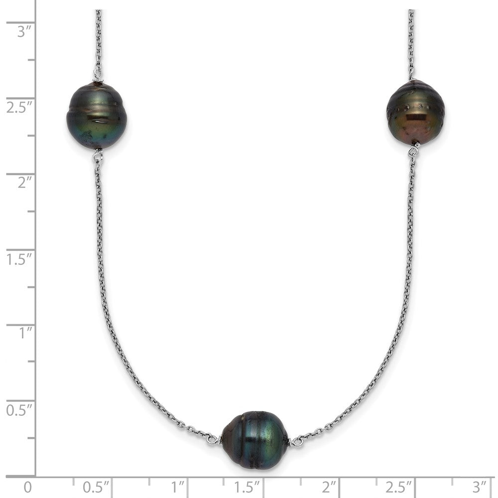 Sterling Silver Rh 9-10mm Baroque 5 Stat Tahitian Saltwater Pearl Necklace