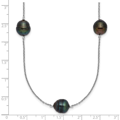 Sterling Silver Rh 9-10mm Baroque 5 Stat Tahitian Saltwater Pearl Necklace