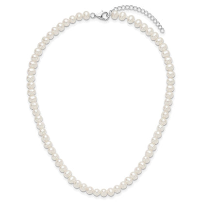 Sterling Silver Rhodium Plated 6-7mm Fwc Pearl 14in w/2in Ext Choker