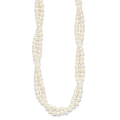 Sterling Silver Rhod 5-6mm Fwc Pearl 2 Strand 14in 2in Ext Choker