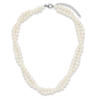 Sterling Silver Rhod 5-6mm Fwc Pearl 2 Strand 14in 2in Ext Choker