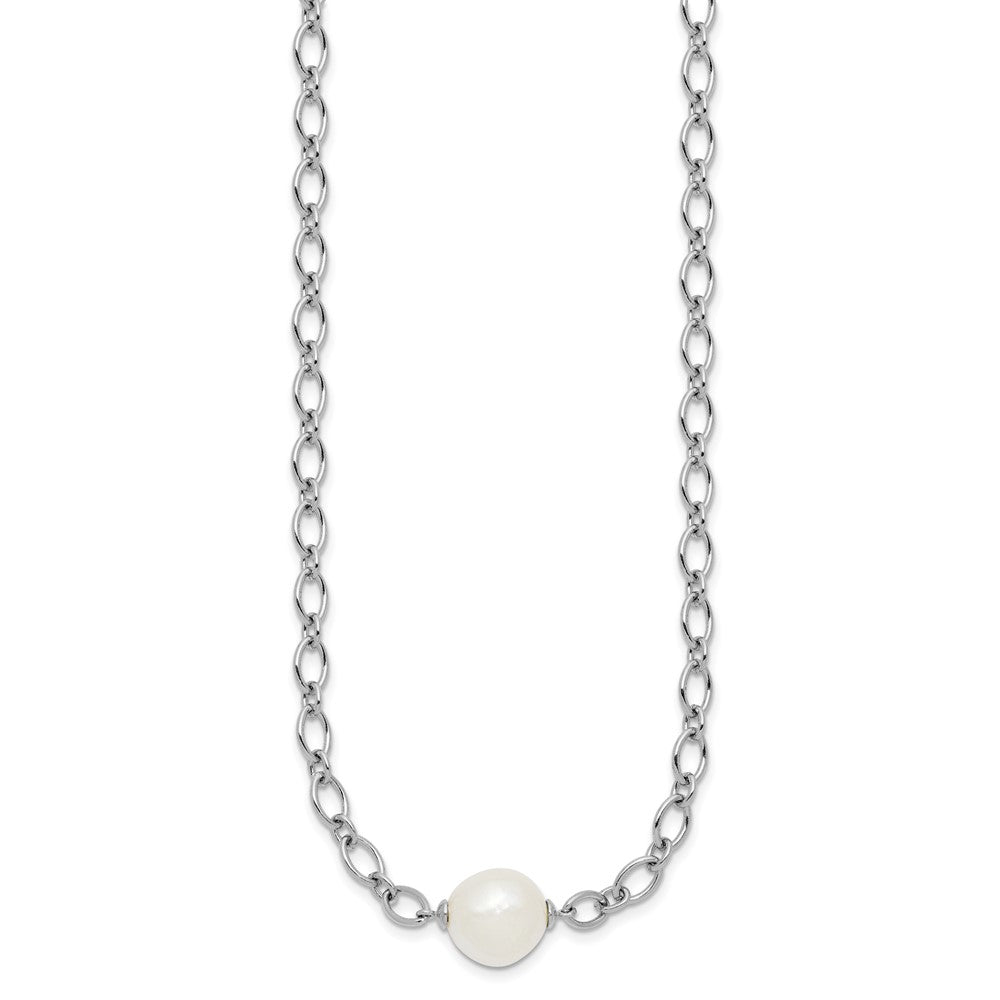 Sterling Silver Rhodium Plated 12-13mm Fwc Pearl Open Link 18in Necklace