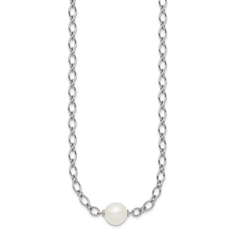 Sterling Silver Rhodium Plated 12-13mm Fwc Pearl Open Link 18in Necklace