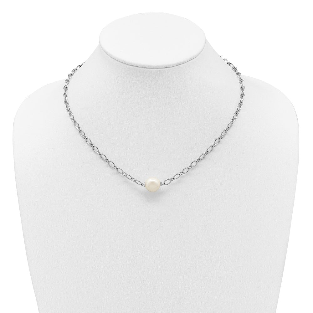 Sterling Silver Rhodium Plated 12-13mm Fwc Pearl Open Link 18in Necklace