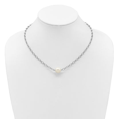 Sterling Silver Rhodium Plated 12-13mm Fwc Pearl Open Link 18in Necklace