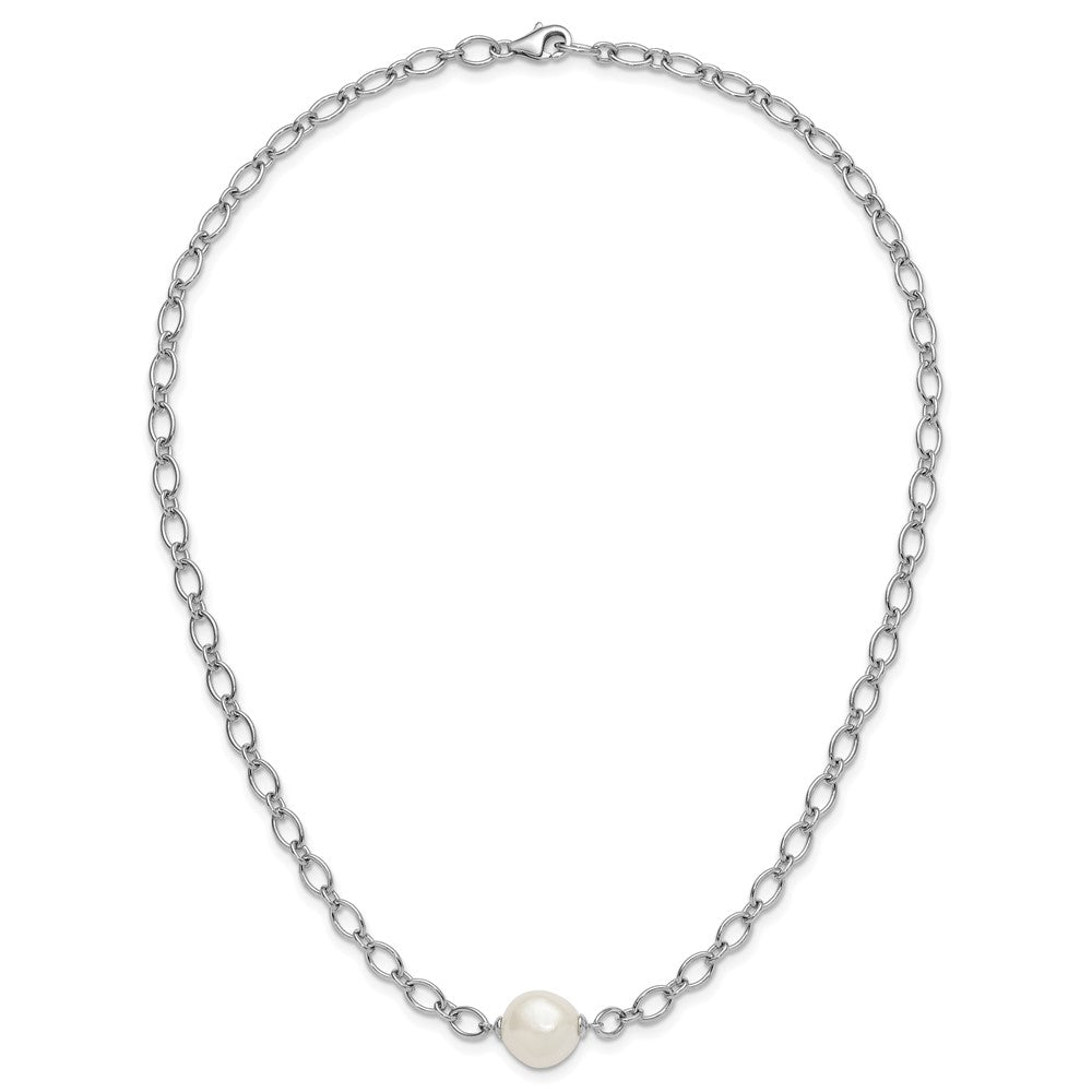 Sterling Silver Rhodium Plated 12-13mm Fwc Pearl Open Link 18in Necklace