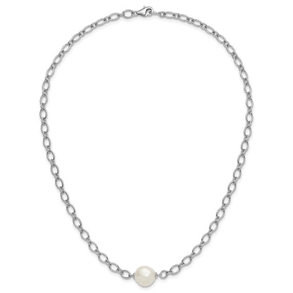 Sterling Silver Rhodium Plated 12-13mm Fwc Pearl Open Link 18in Necklace