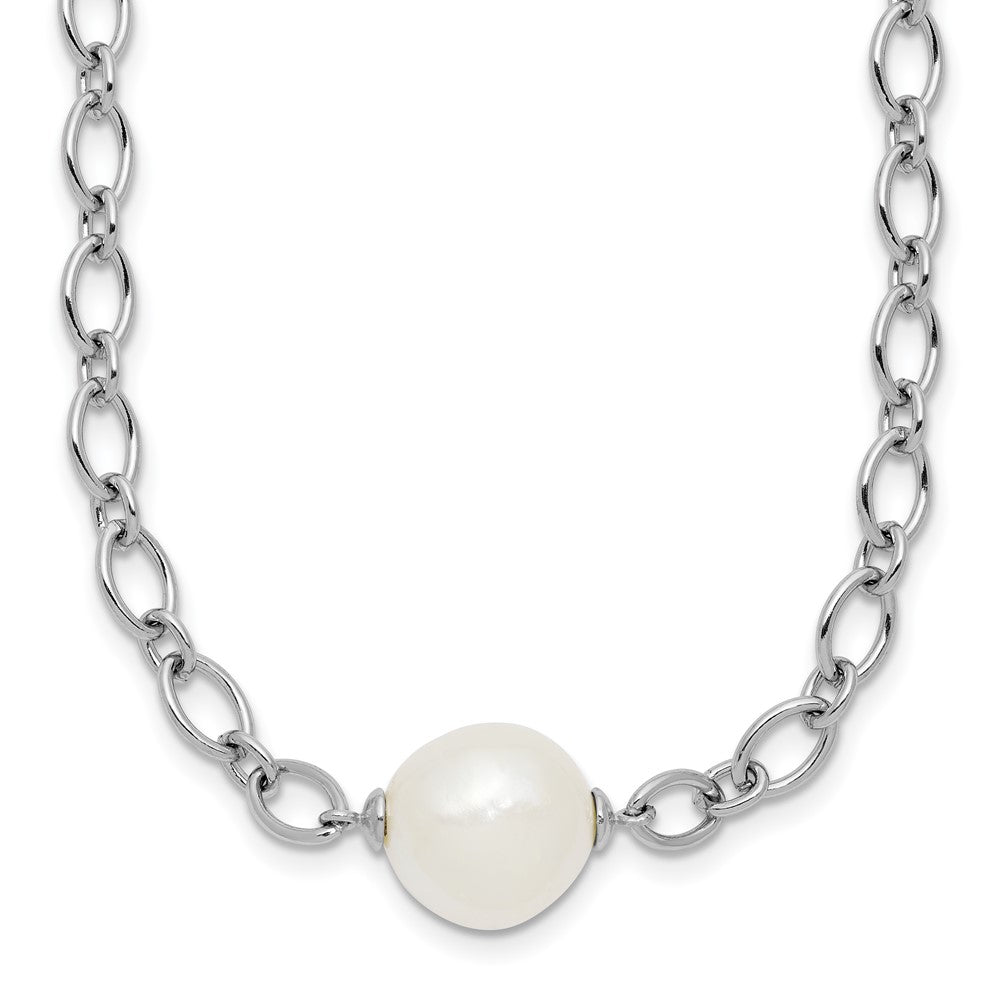Sterling Silver Rhodium Plated 12-13mm Fwc Pearl Open Link 18in Necklace