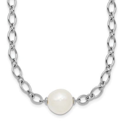 Sterling Silver Rhodium Plated 12-13mm Fwc Pearl Open Link 18in Necklace
