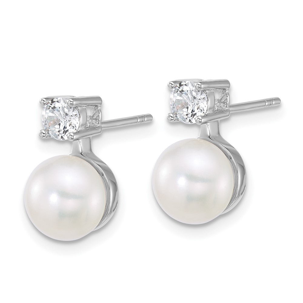 Sterling Silver Rhodium Plated Fwc Pearl and CZ 17in Necklace/earring Set