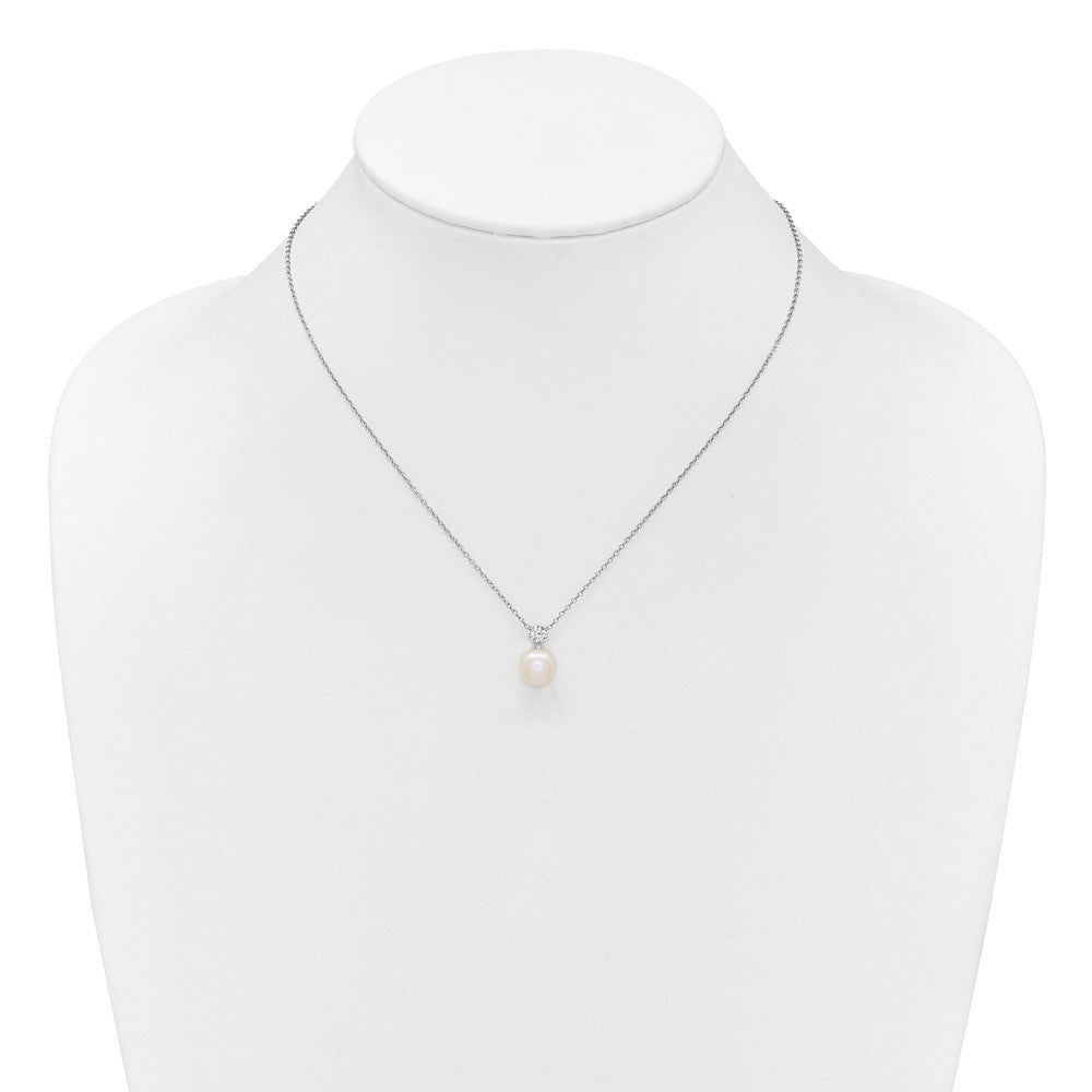 Sterling Silver Rhodium Plated Fwc Pearl and CZ 17in Necklace/earring Set