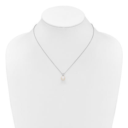 Sterling Silver Rhodium Plated Fwc Pearl and CZ 17in Necklace/earring Set