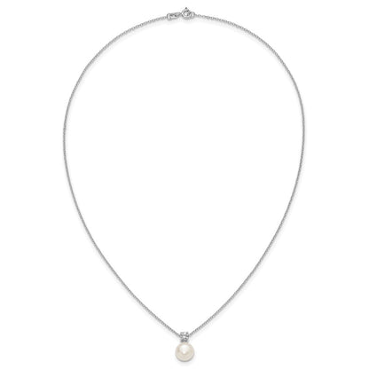 Sterling Silver Rhodium Plated Fwc Pearl and CZ 17in Necklace/earring Set