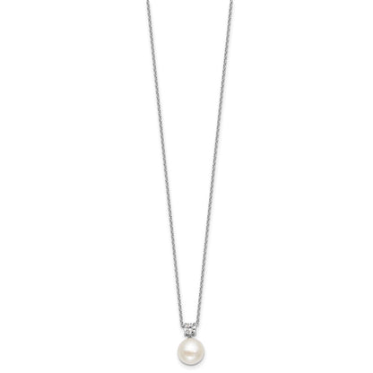 Sterling Silver Rhodium Plated Fwc Pearl and CZ 17in Necklace/earring Set