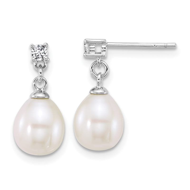 Sterling Silver Rhodium Plated Fwc Pearl and CZ 17in Necklace/earring Set