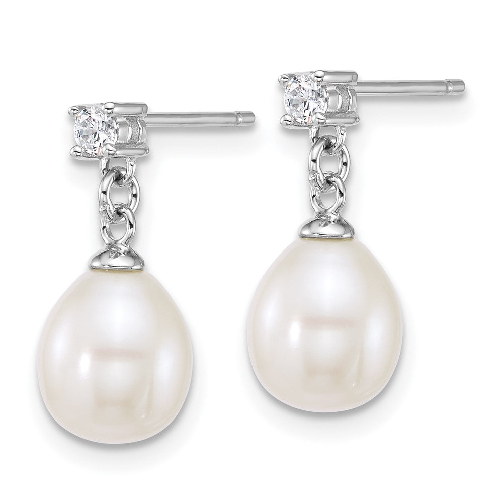 Sterling Silver Rhodium Plated Fwc Pearl and CZ 17in Necklace/earring Set