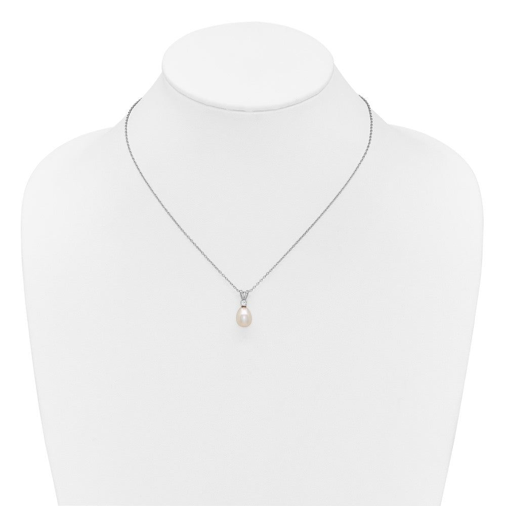 Sterling Silver Rhodium Plated Fwc Pearl and CZ 17in Necklace/earring Set