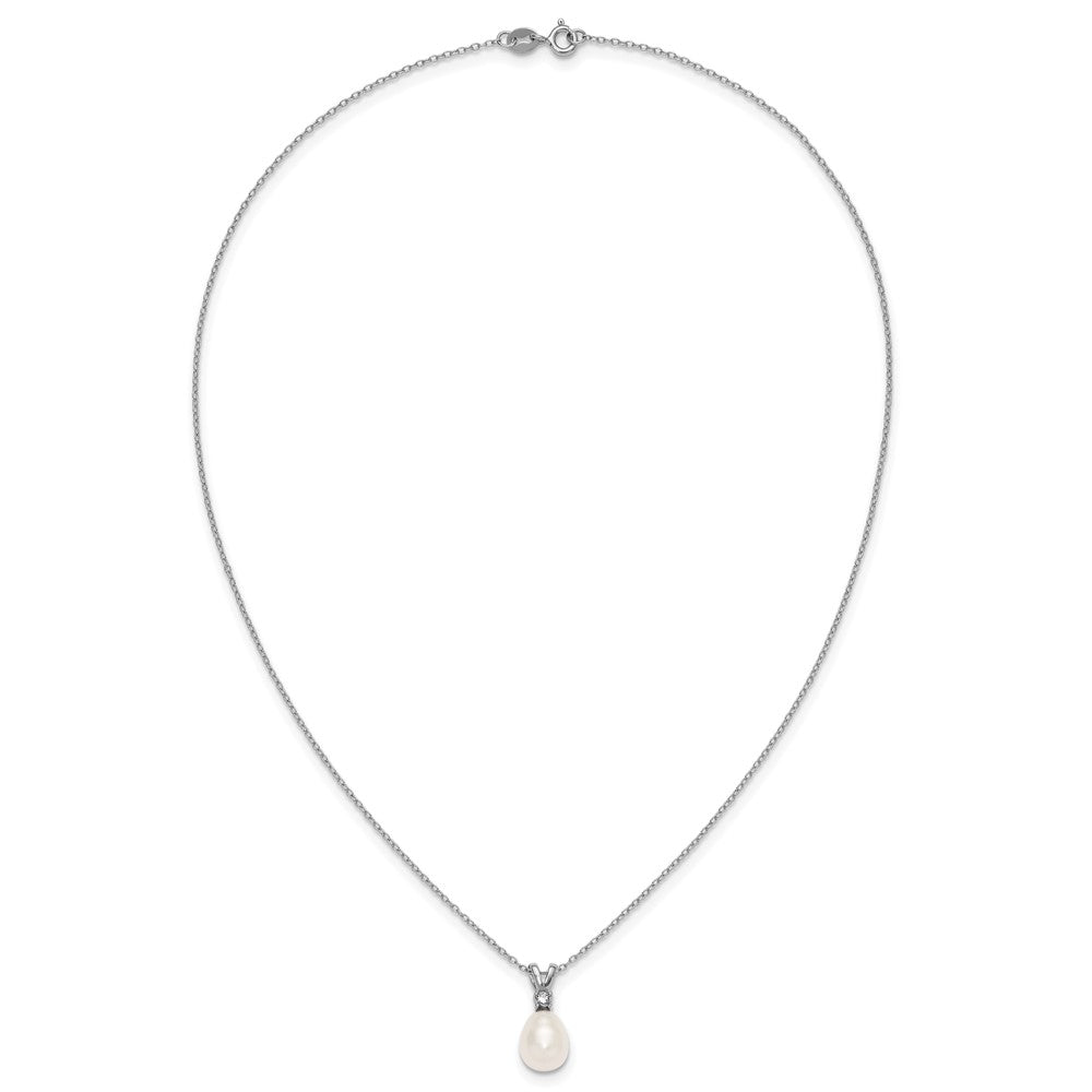 Sterling Silver Rhodium Plated Fwc Pearl and CZ 17in Necklace/earring Set