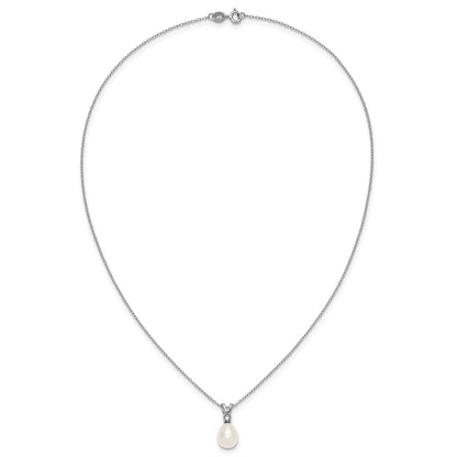 Sterling Silver Rhodium Plated Fwc Pearl and CZ 17in Necklace/earring Set