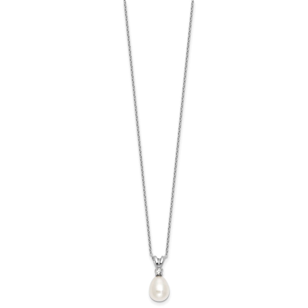 Sterling Silver Rhodium Plated Fwc Pearl and CZ 17in Necklace/earring Set