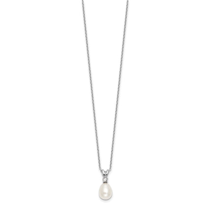 Sterling Silver Rhodium Plated Fwc Pearl and CZ 17in Necklace/earring Set