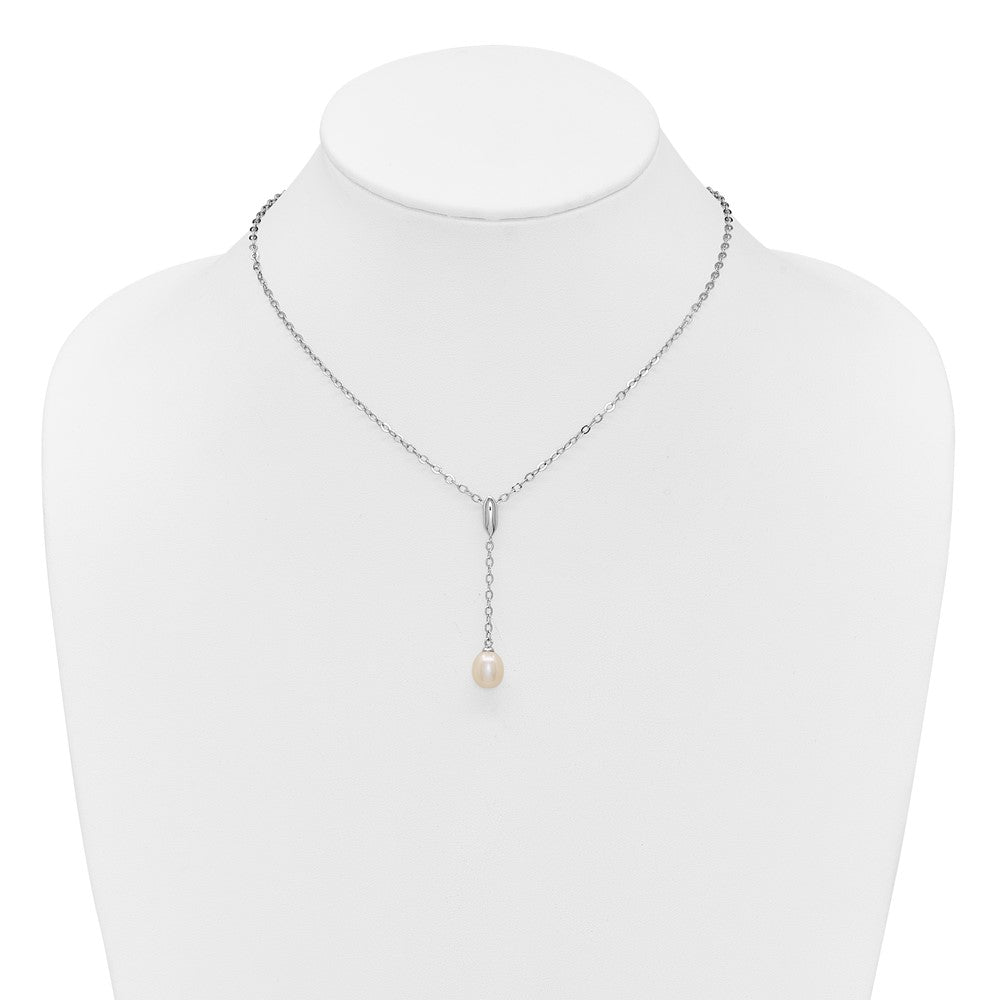 Sterling Silver Rhodium Plated Fwc Pearl 16in Necklace/dangle Earring Set