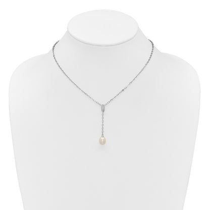 Sterling Silver Rhodium Plated Fwc Pearl 16in Necklace/dangle Earring Set