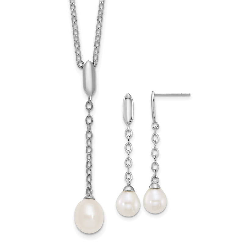 Sterling Silver Rhodium Plated Fwc Pearl 16in Necklace/dangle Earring Set