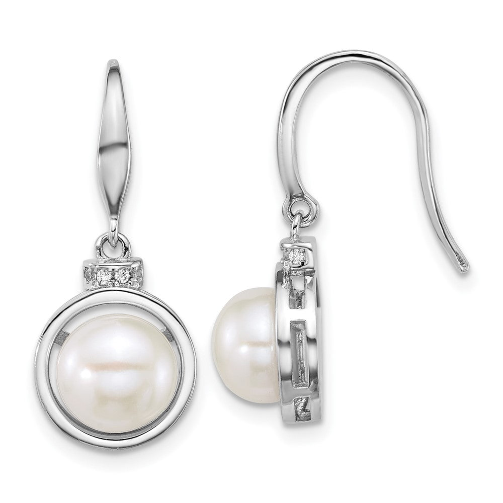 Sterling Silver Rhodium Plated Fwc Pearl and CZ 17in Necklace/earring Set