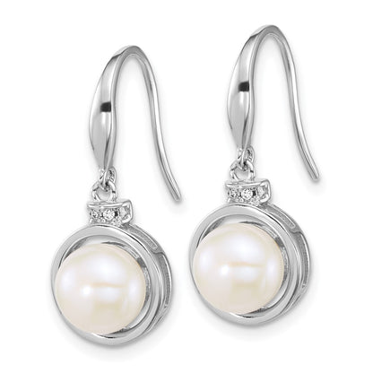 Sterling Silver Rhodium Plated Fwc Pearl and CZ 17in Necklace/earring Set