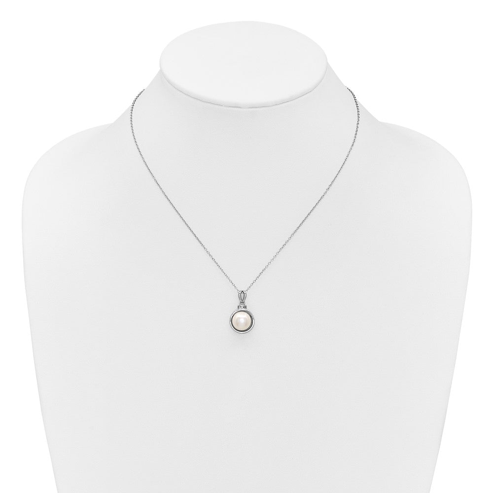 Sterling Silver Rhodium Plated Fwc Pearl and CZ 17in Necklace/earring Set