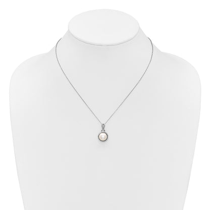 Sterling Silver Rhodium Plated Fwc Pearl and CZ 17in Necklace/earring Set