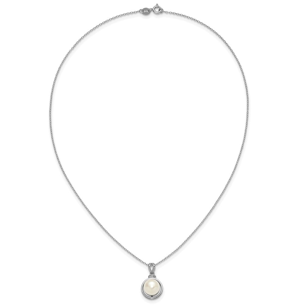 Sterling Silver Rhodium Plated Fwc Pearl and CZ 17in Necklace/earring Set